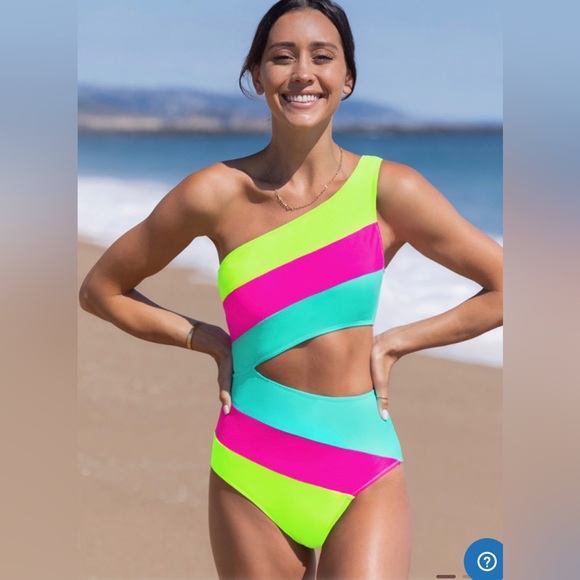 Other - Popvil Color Block One Shoulder Waist Cutout One
Piece Swimsuit